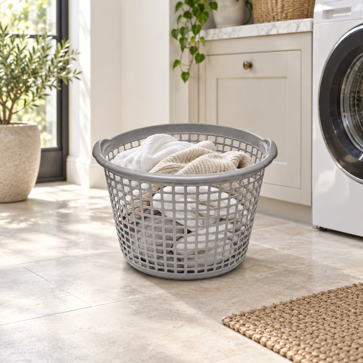 LAUNDRY BASKET CIRCLE filled with household laundry