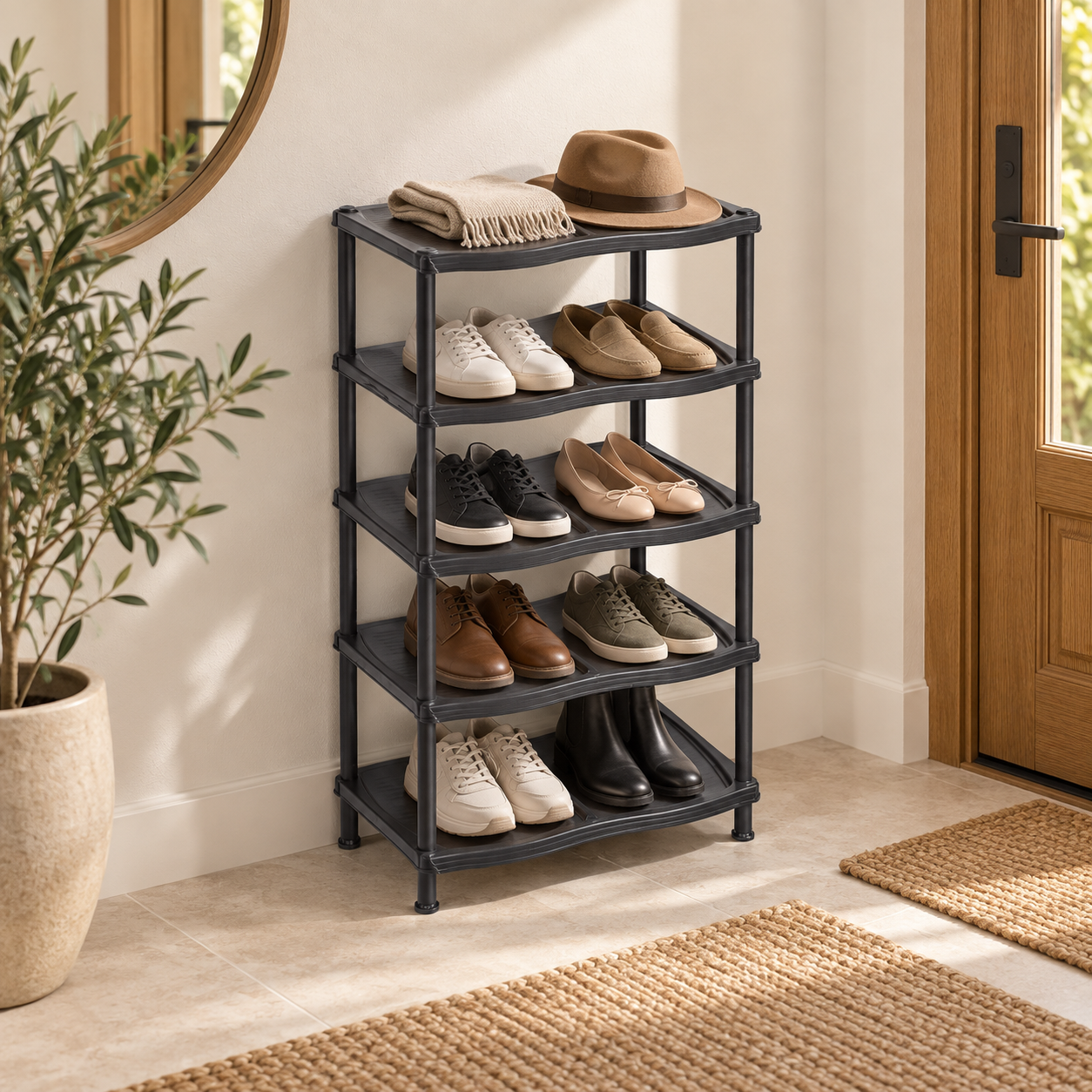 MULTI SET organizing footwear in a modern entryway