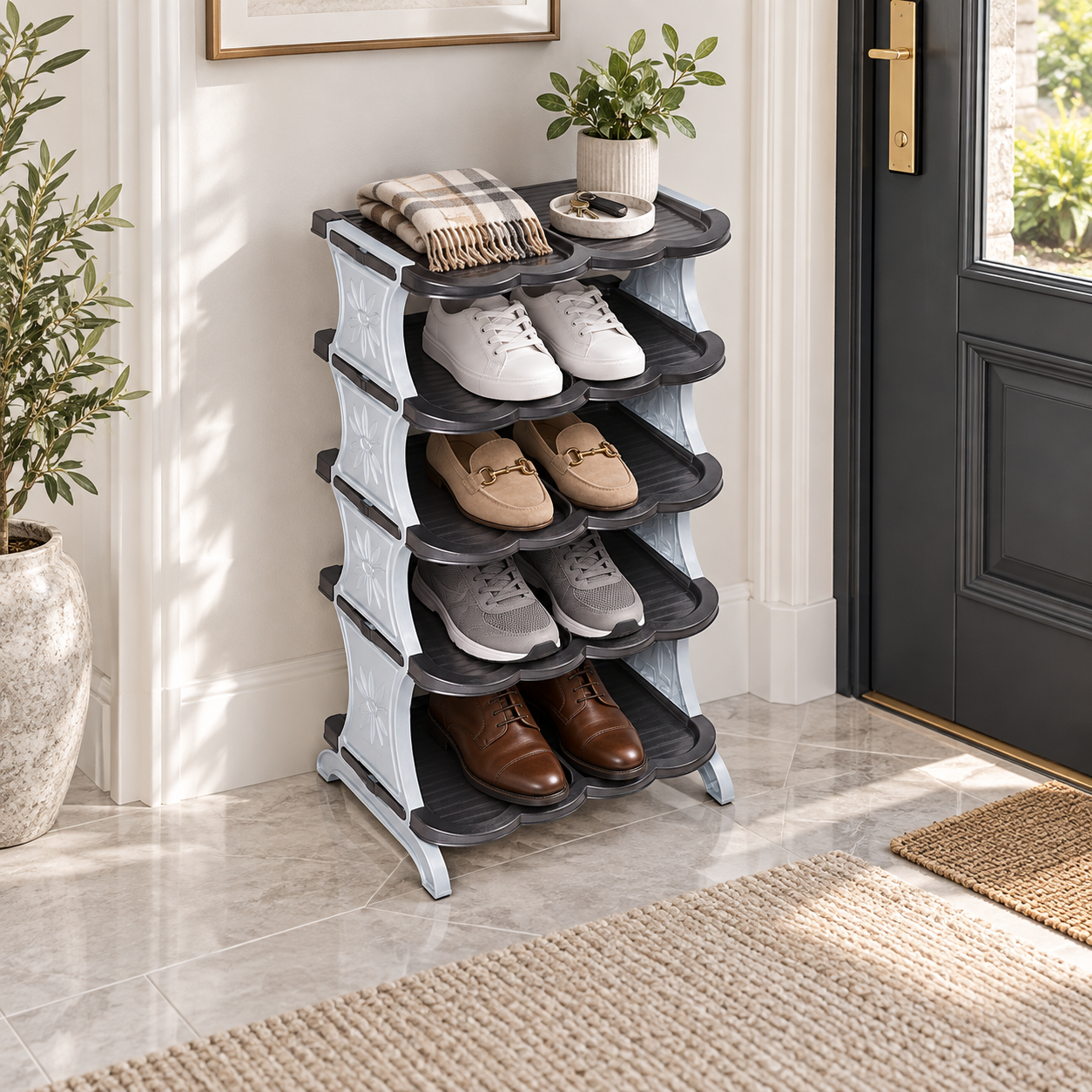 MULTI SET LUX organizing footwear in an elegant entryway