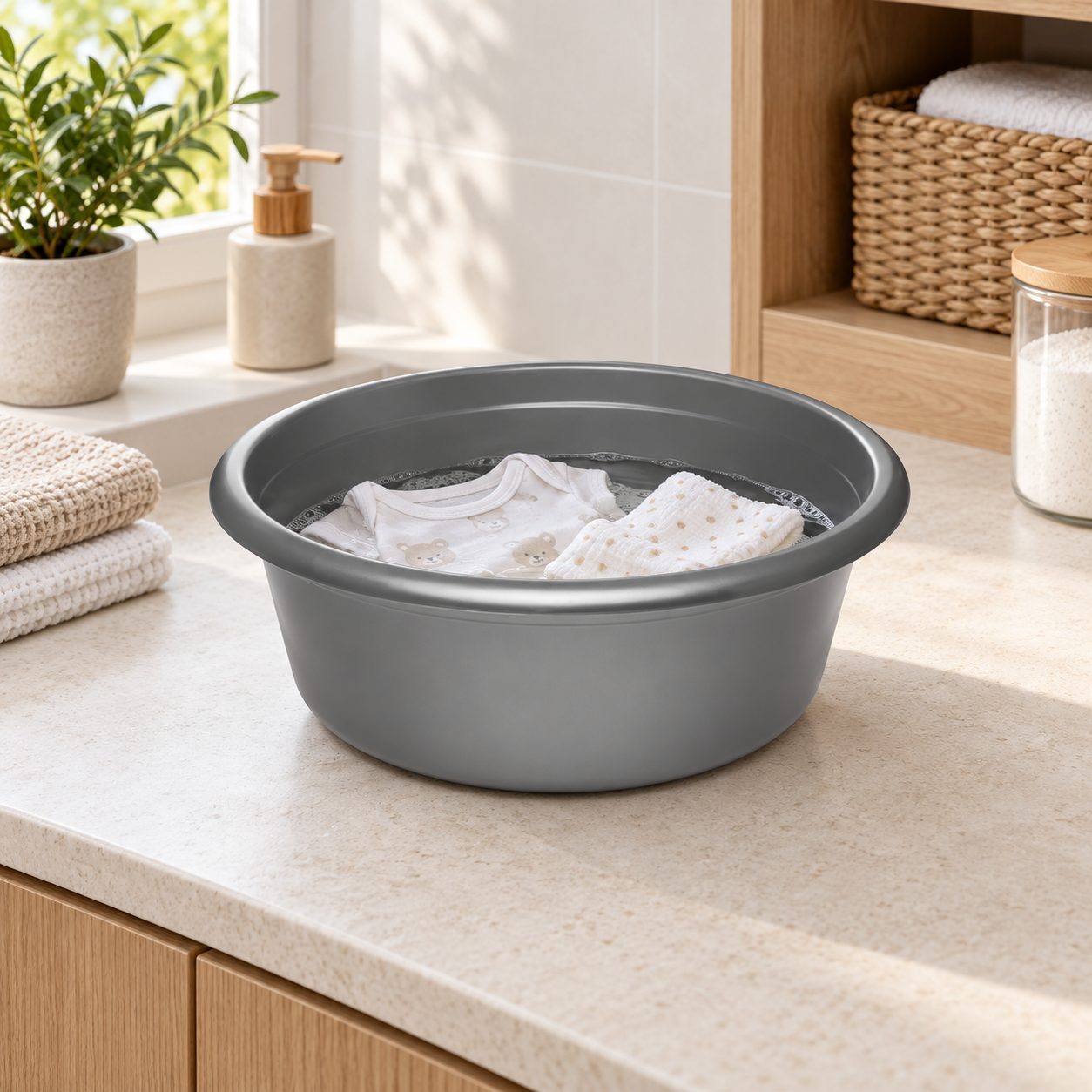 B110-1 Basin Without Lid grey compact basin used for gentle garment soaking