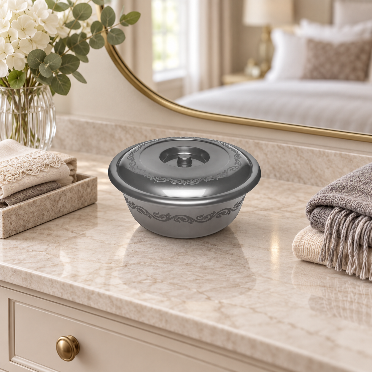 BASIN WITH LID 2 for discreet textile accessory organization