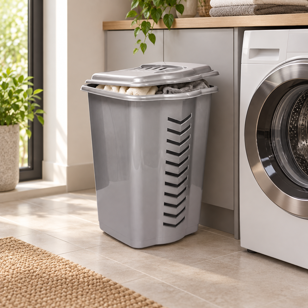 RECTANGLE LAUNDRY BIN beside a modern washing machine