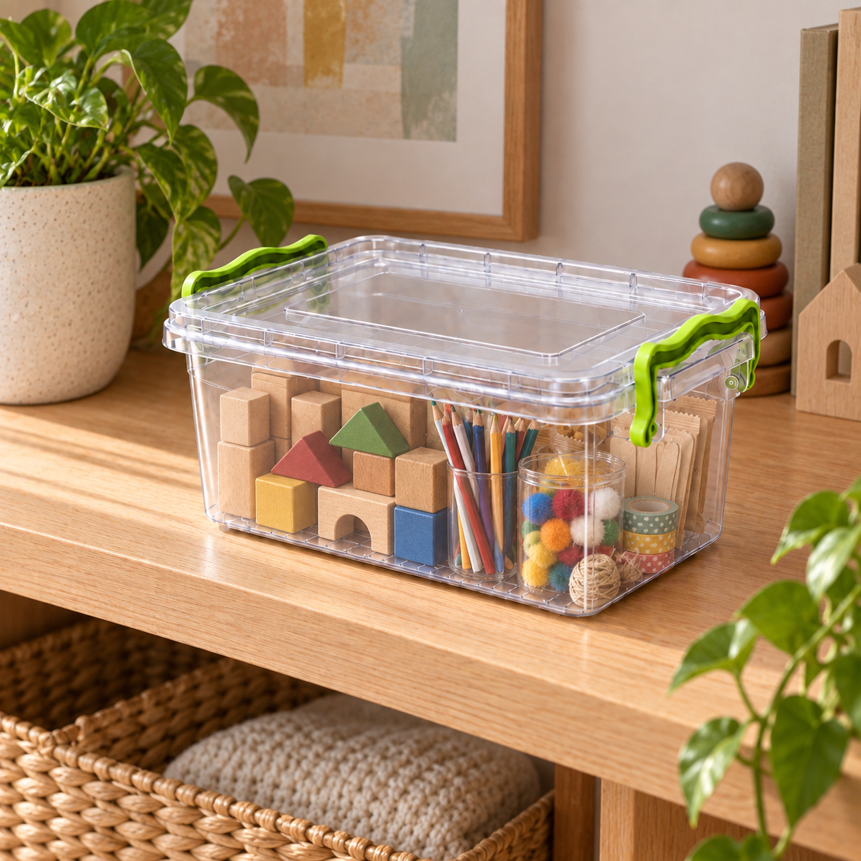 BURDEM B120-3 clear storage box organizing toys and crafts