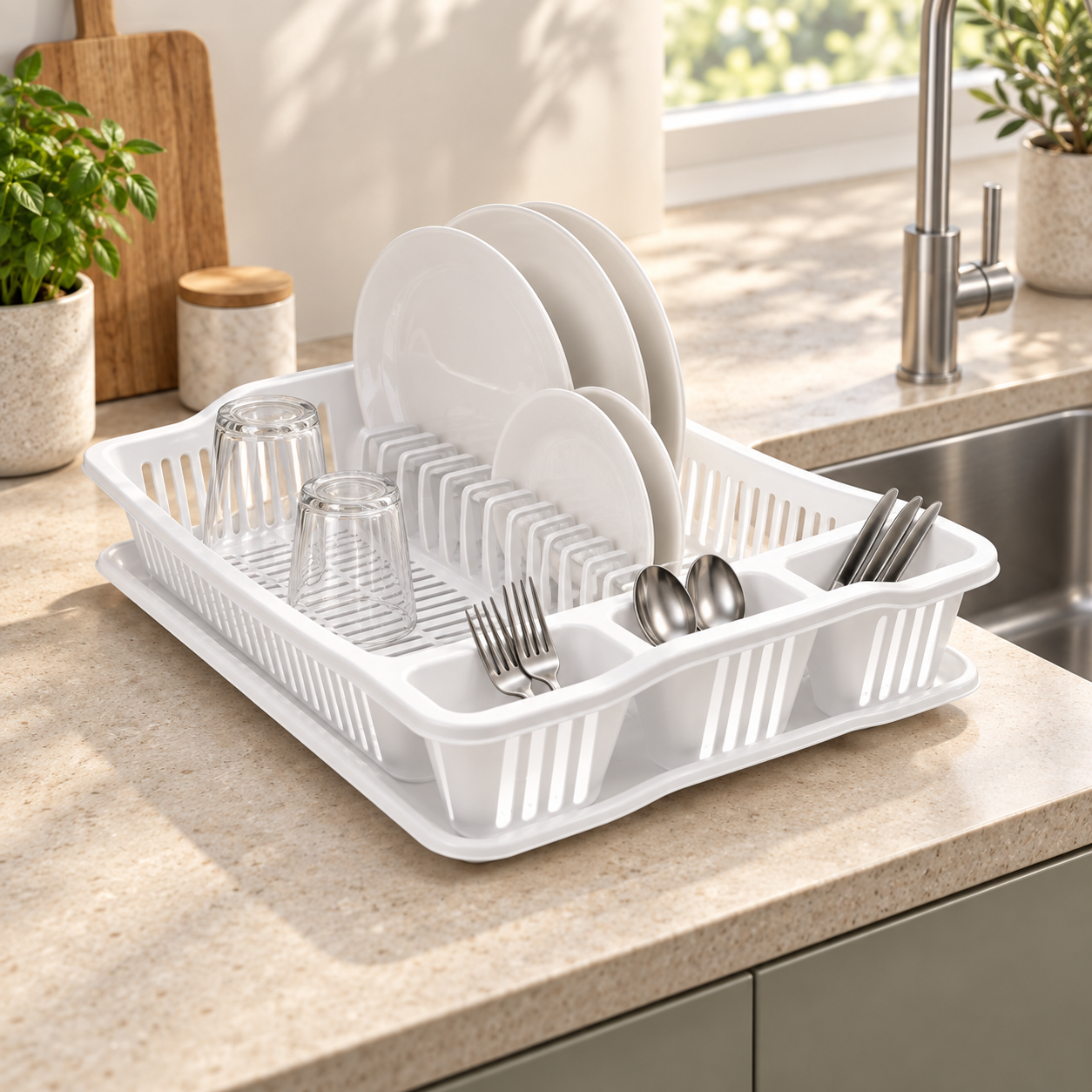 BURDEM B121-2 dish drainer beside a modern sink