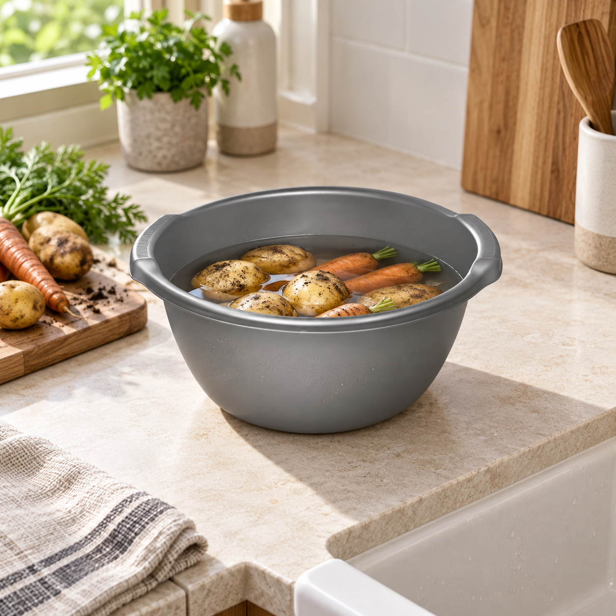 B125-2 Basin 2 grey basin with twin grips used for rinsing root vegetables