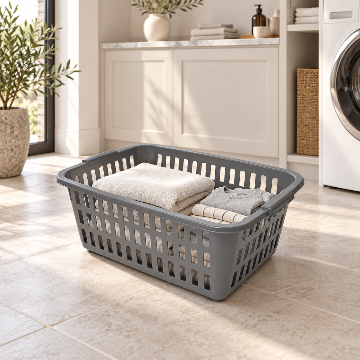 LAUNDRY BASKET RECTANGLE carrying folded household laundry