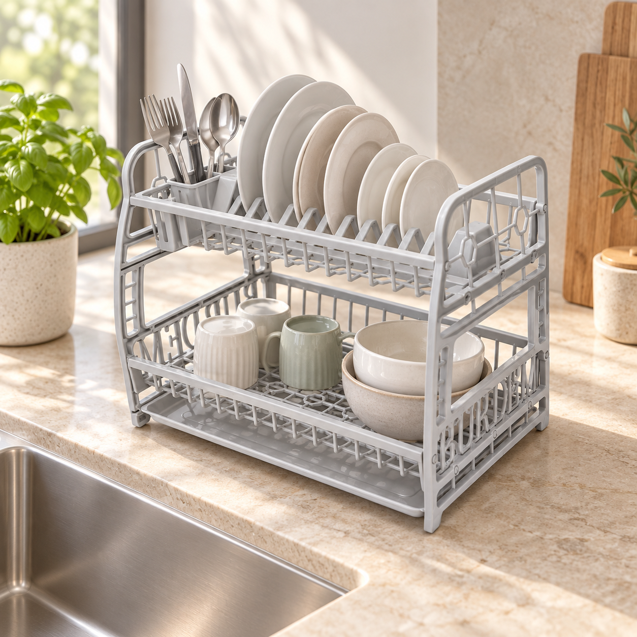 BURDEM B155 double dish drainer beside a modern sink