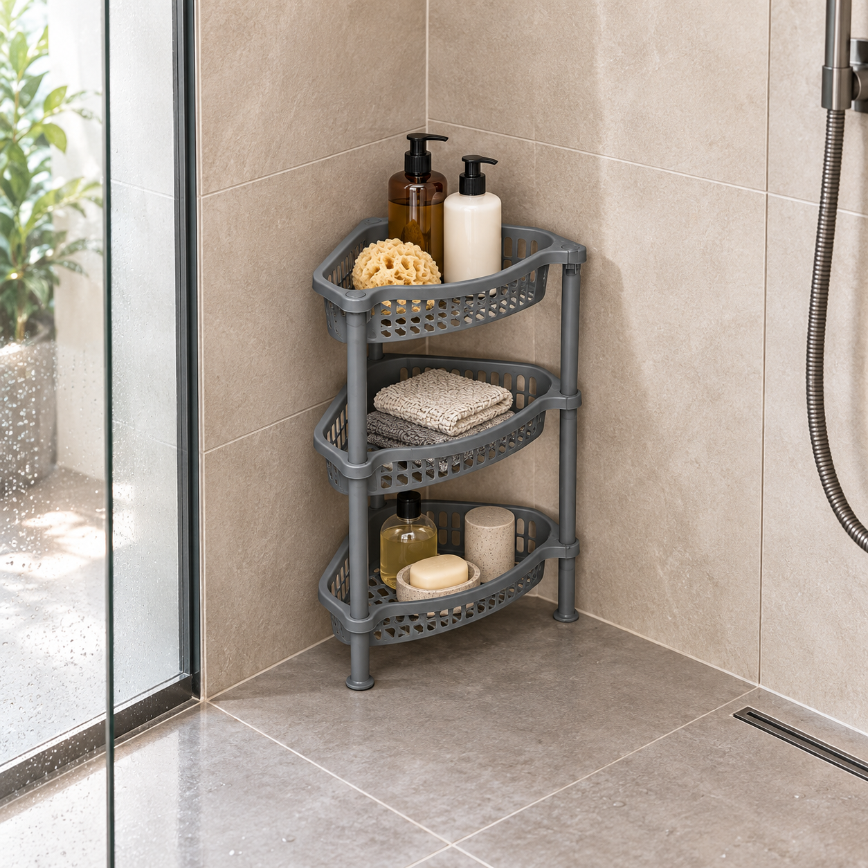 CORNER SET 3 SHELVES organizing shower essentials