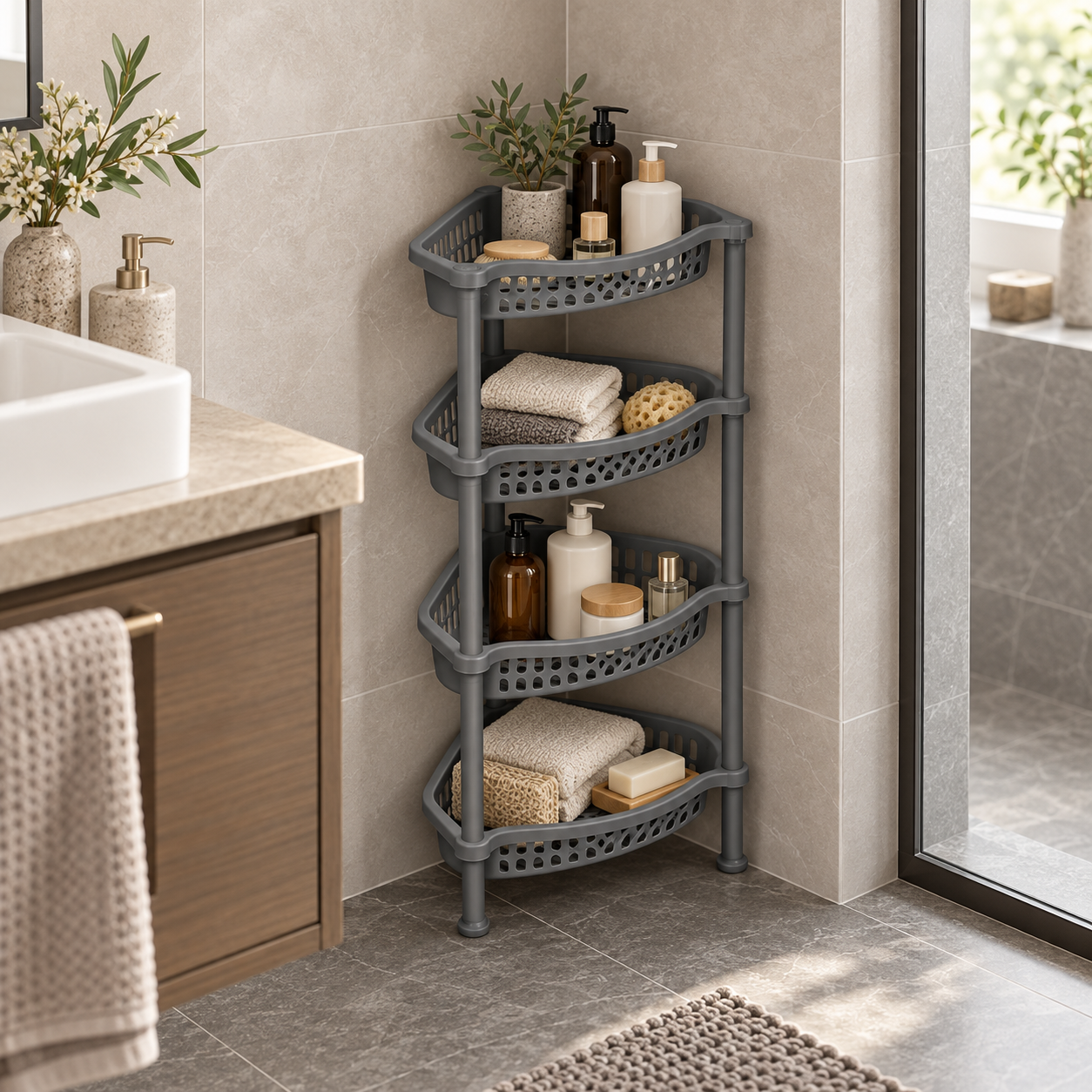 CORNER SET 4 SHELVES organizing bathroom essentials