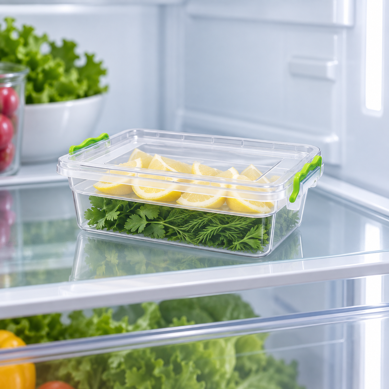 BURDEM B179-0 fridge storage box organizing herbs and lemon