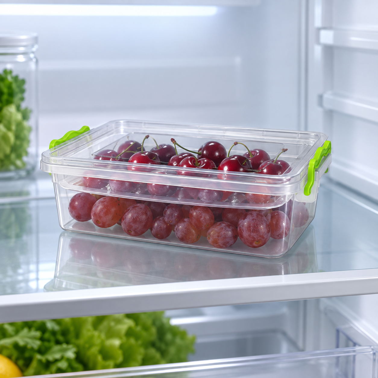 BURDEM B179-1 fridge storage box organizing grapes and cherries
