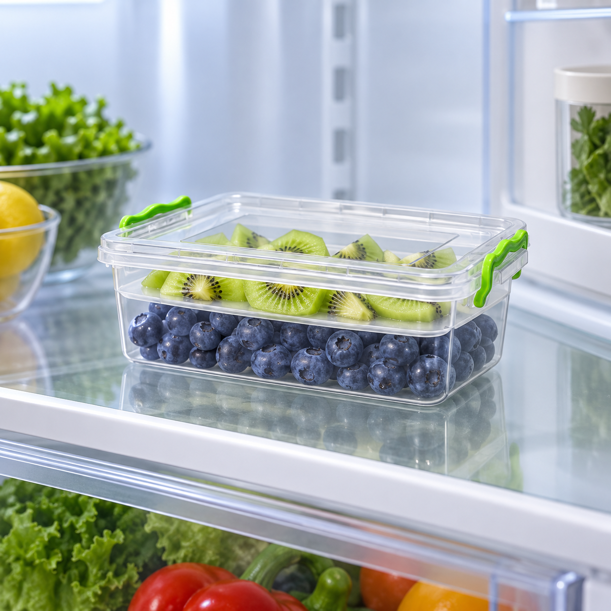 BURDEM B179-2 fridge storage box organizing berries and kiwi