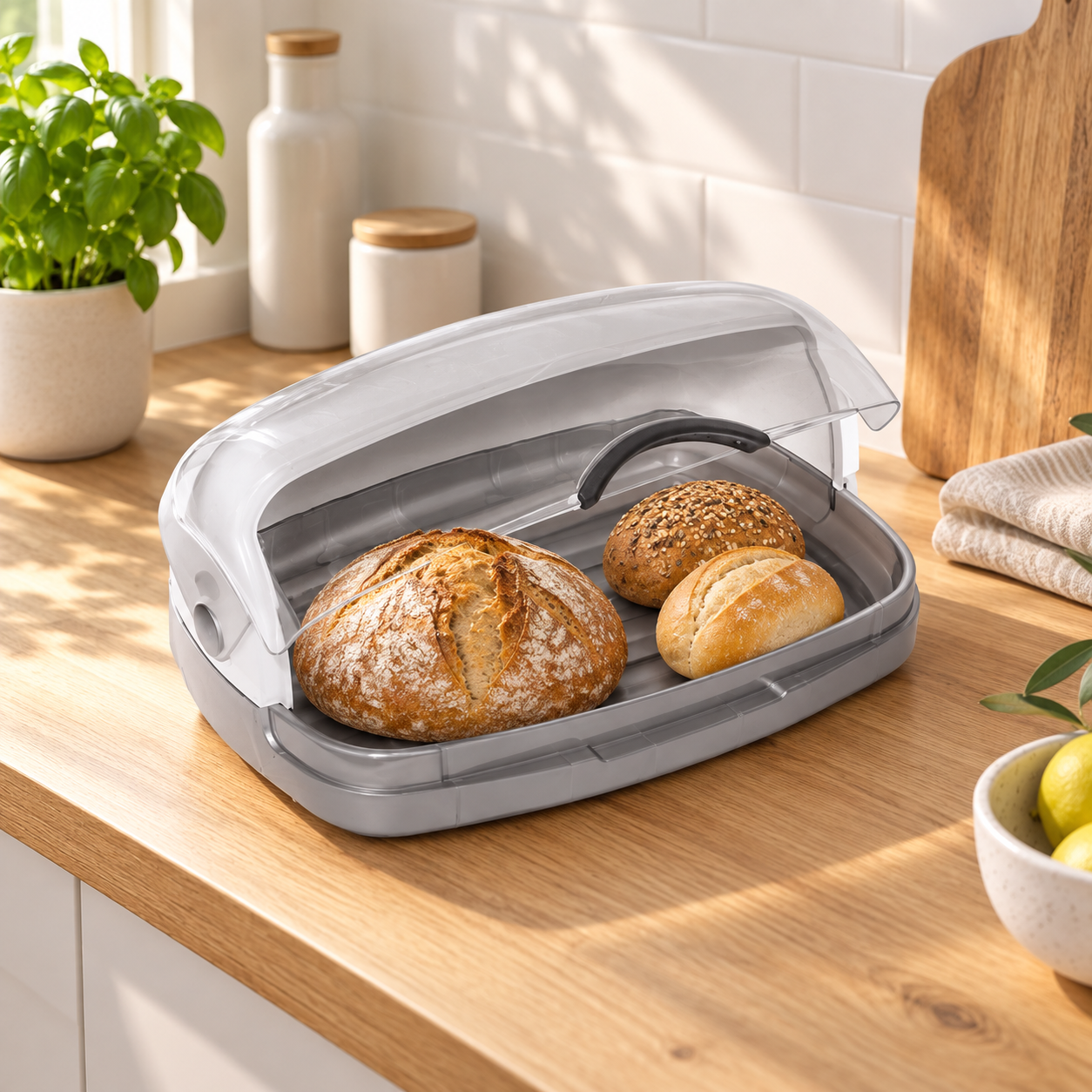 BURDEM B180 bread box storing fresh bread