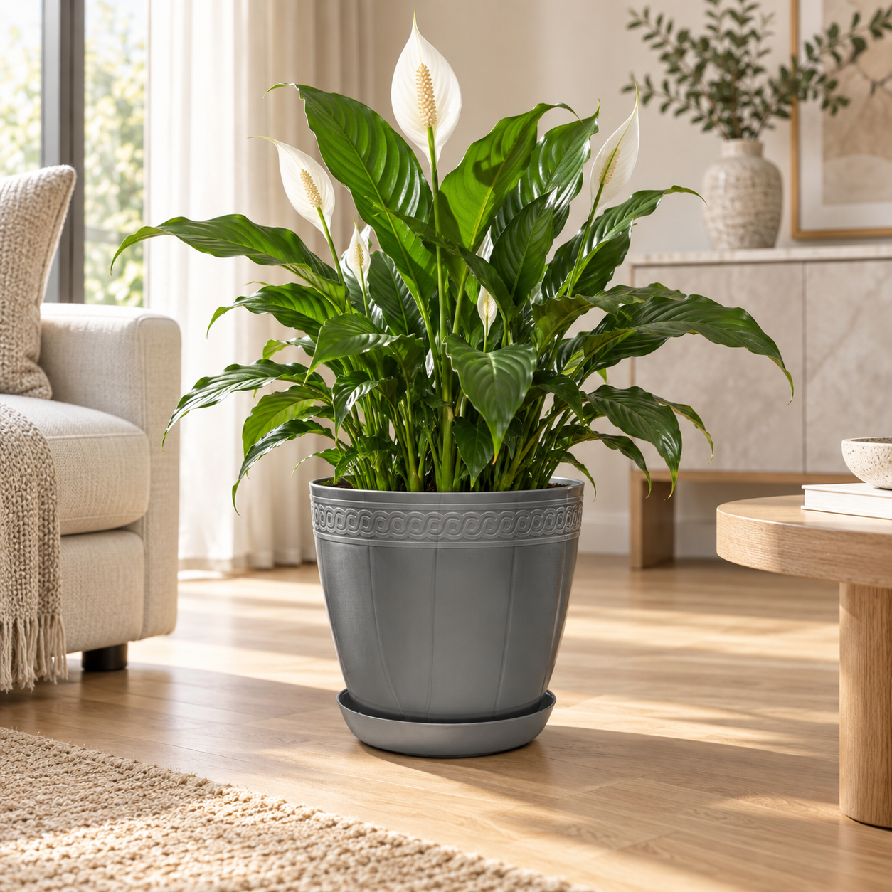 BURDEM B182-4 Lale planter with a peace lily