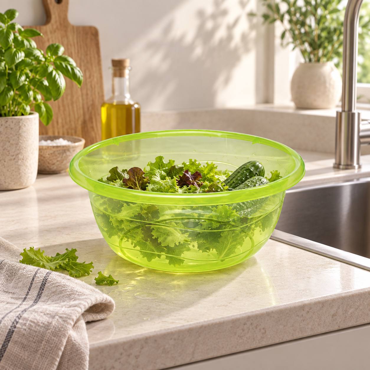 B184-3 Basin Lux 3 translucent lime basin used for rinsing fresh produce