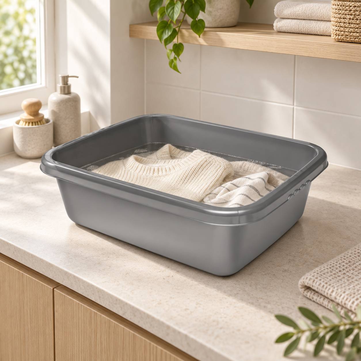 B191-2 Basin Rectangle 2 grey utility basin used for soaking household textiles