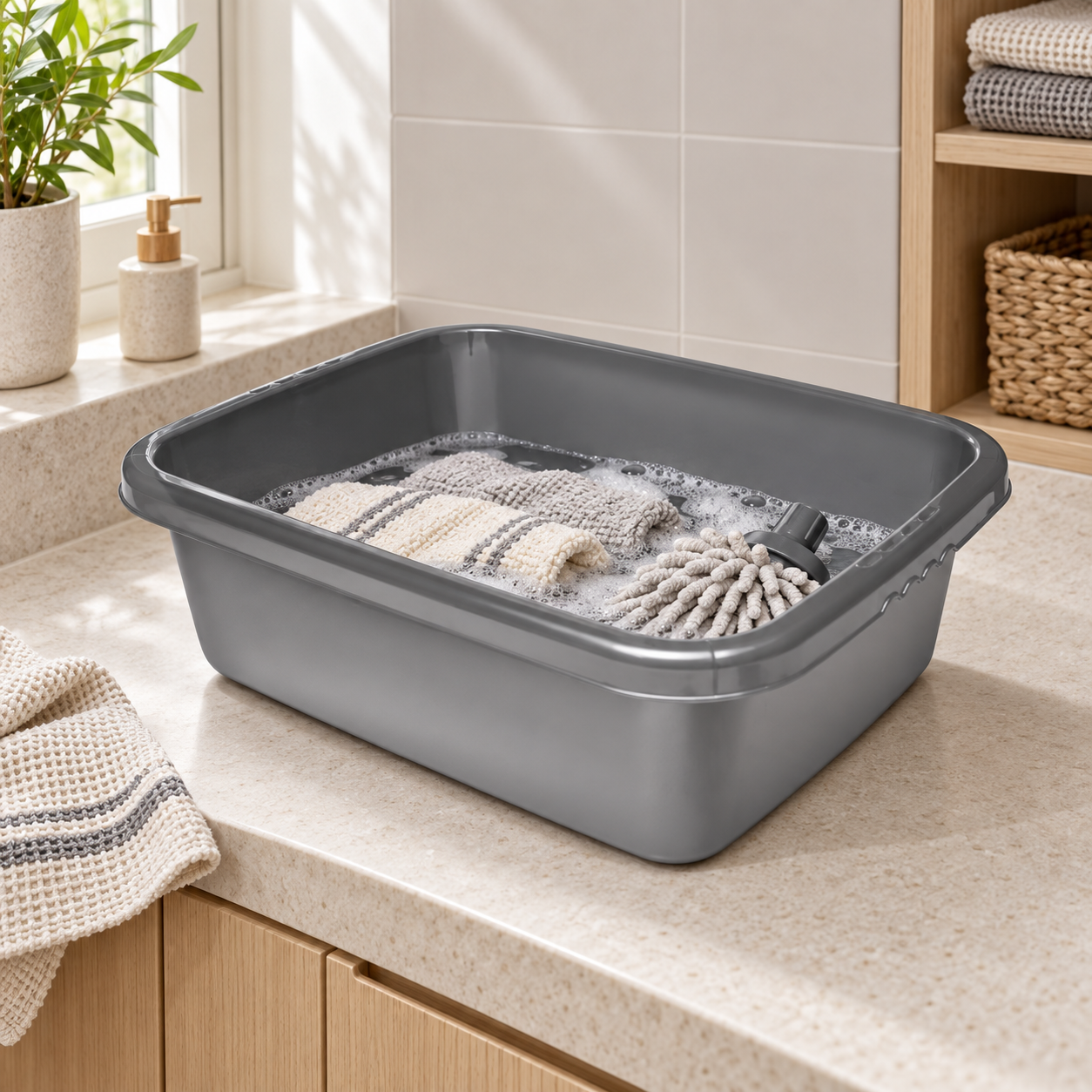 B191-3 Basin Rectangle 3 grey utility basin used for soaking cleaning textiles
