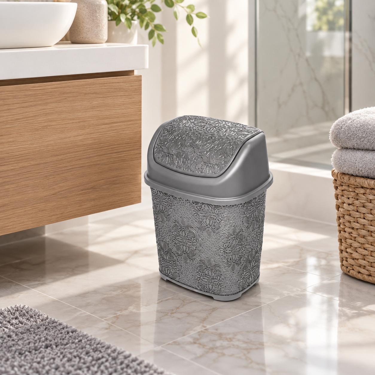 BURDEM B204 lace dustbin in a modern bathroom