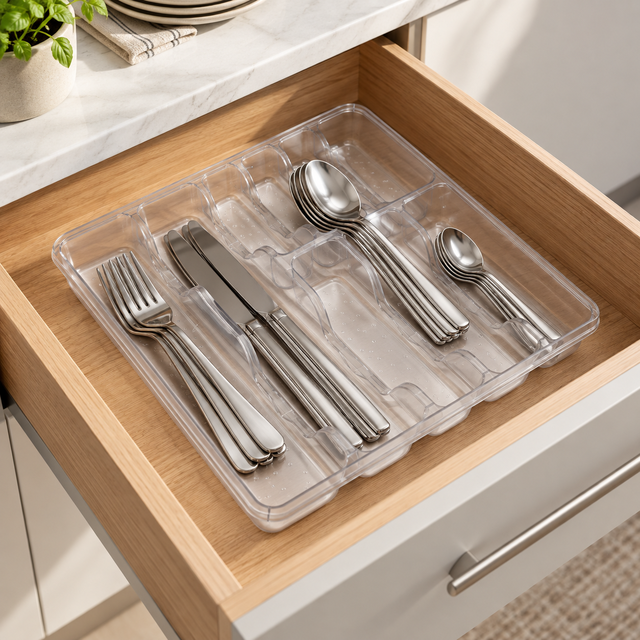 BURDEM B218 cutlery tray organizing tableware in a kitchen drawer