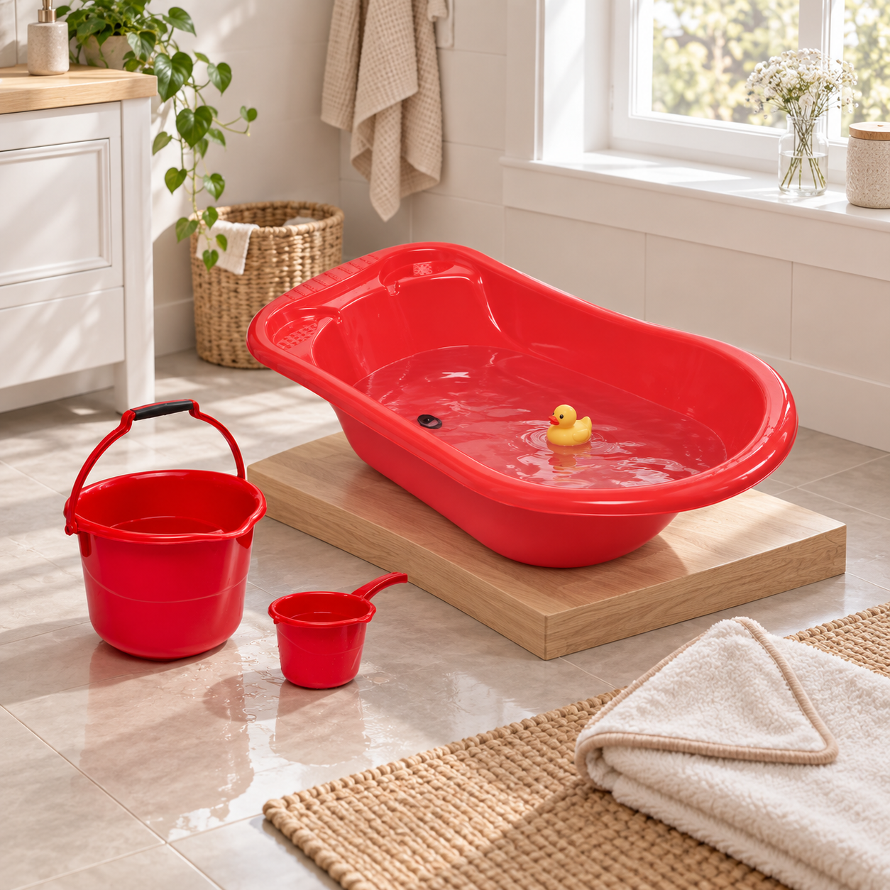 BABY SET arranged for infant bath time