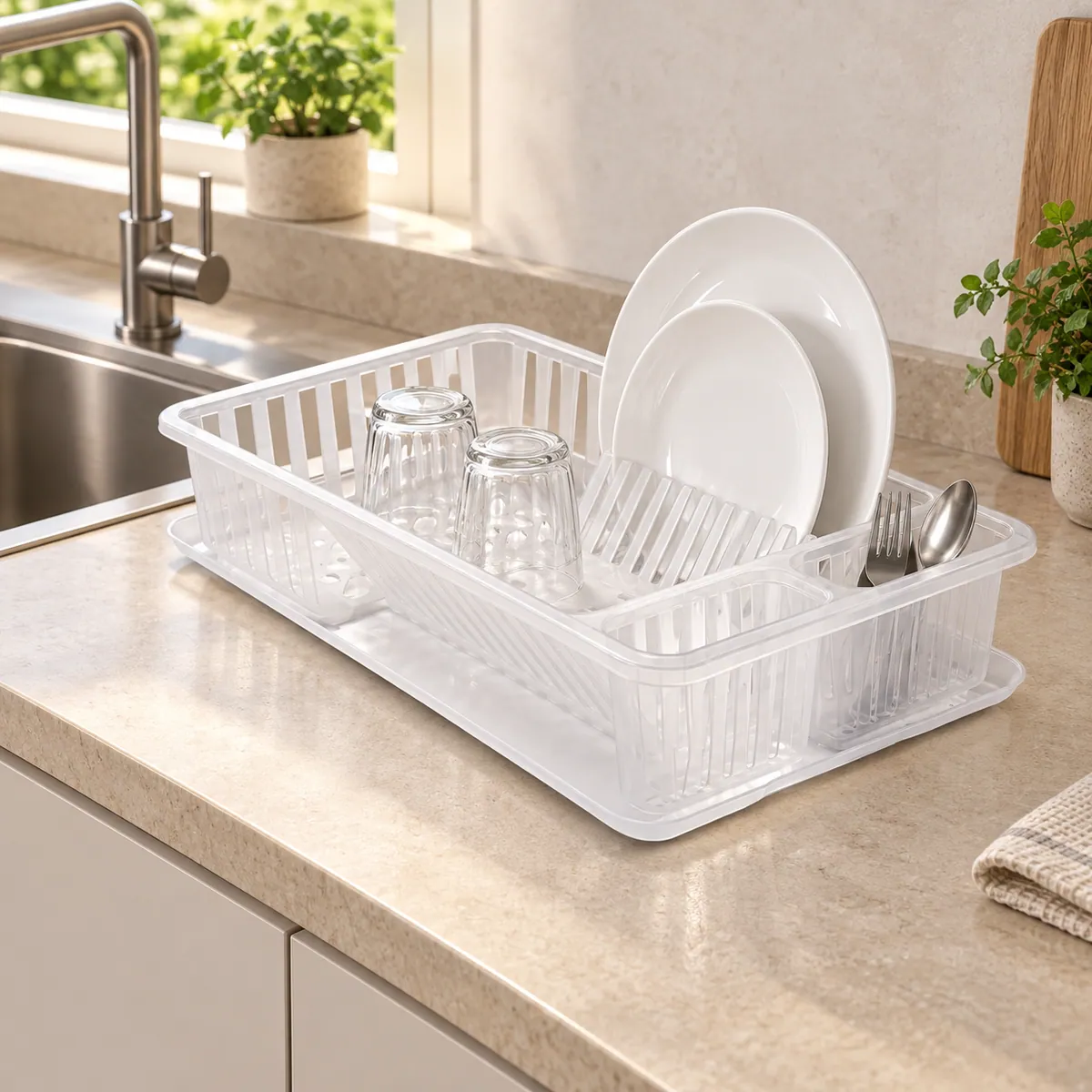 BURDEM B121-1 dish drainer beside a compact sink