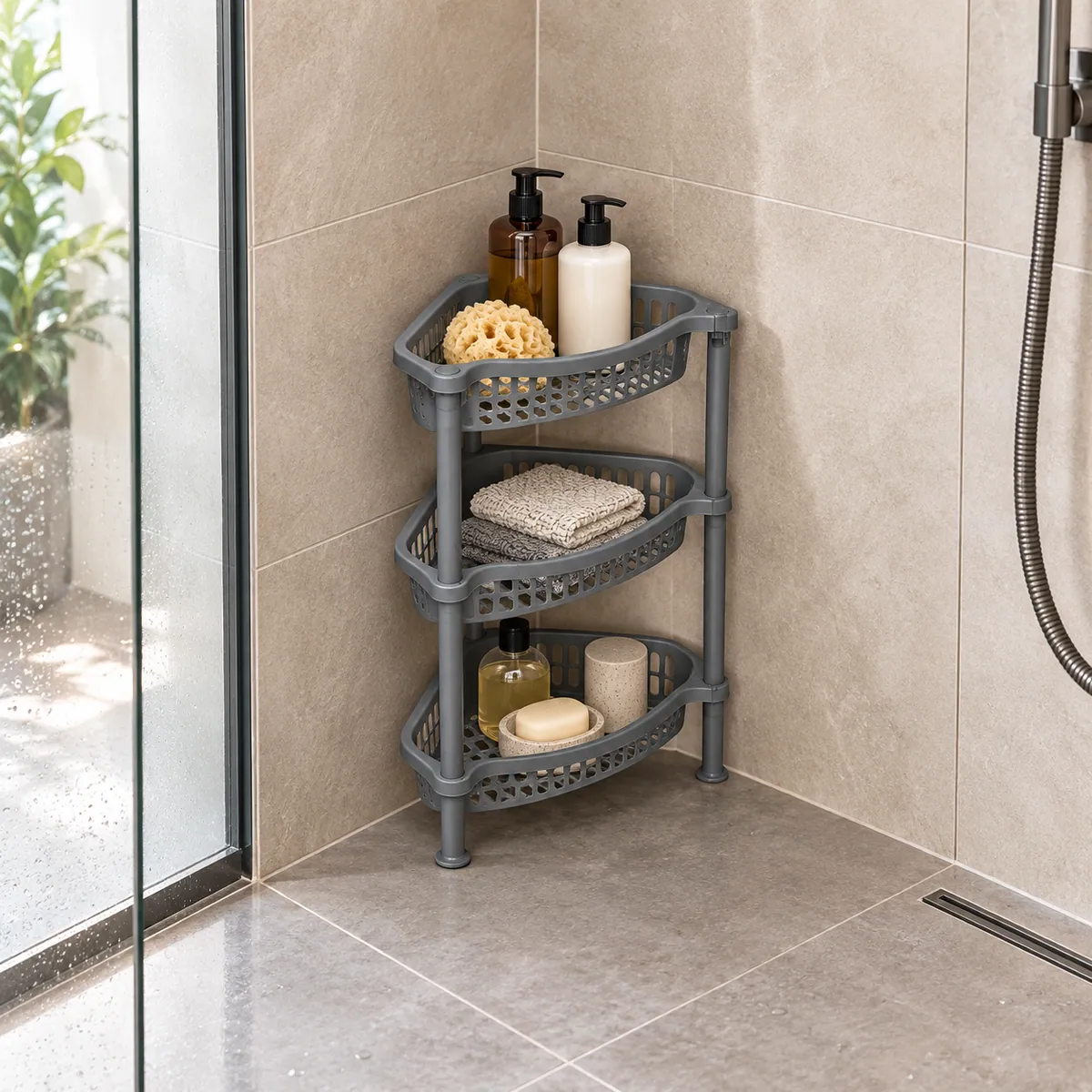 CORNER SET 3 SHELVES organizing shower essentials