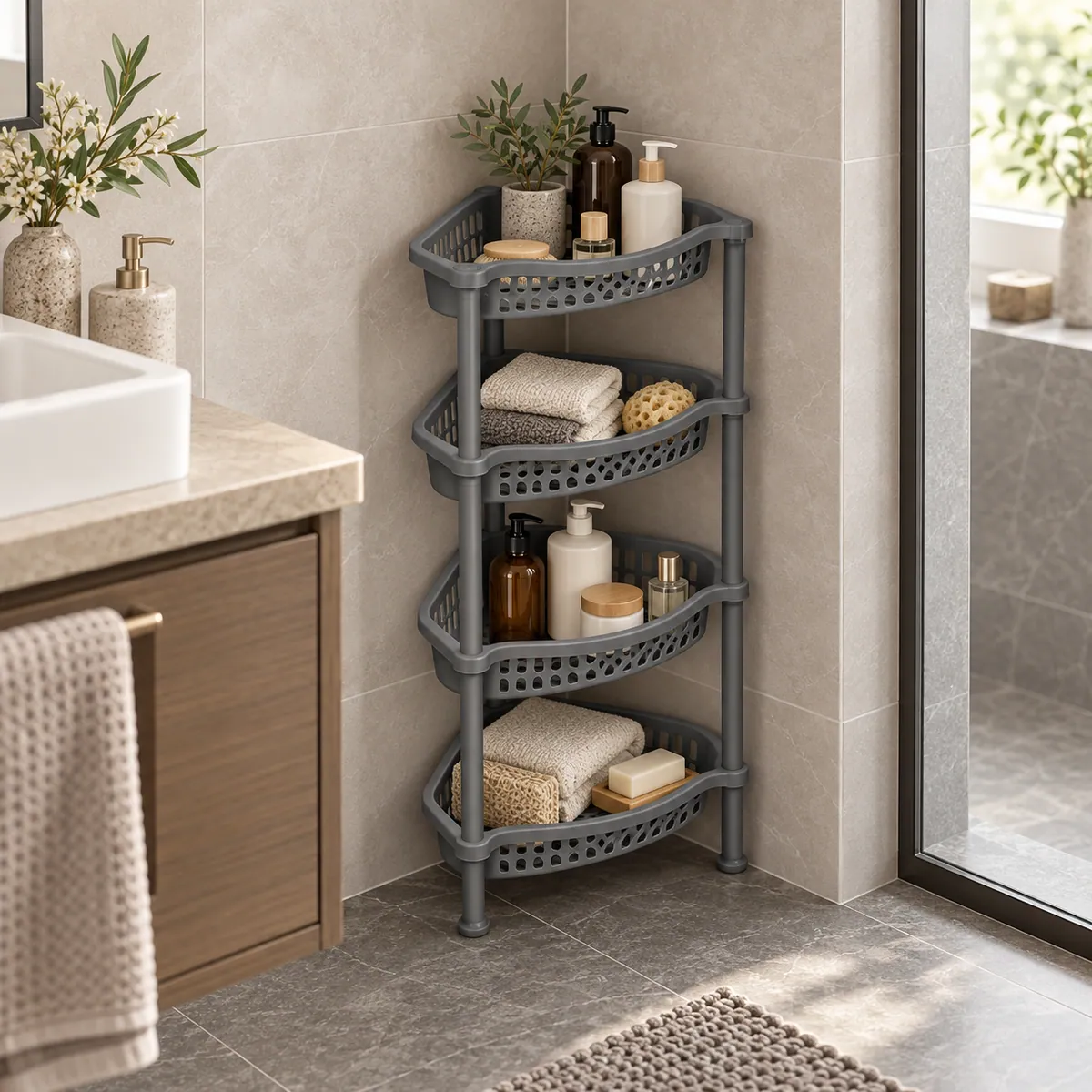 CORNER SET 4 SHELVES organizing bathroom essentials