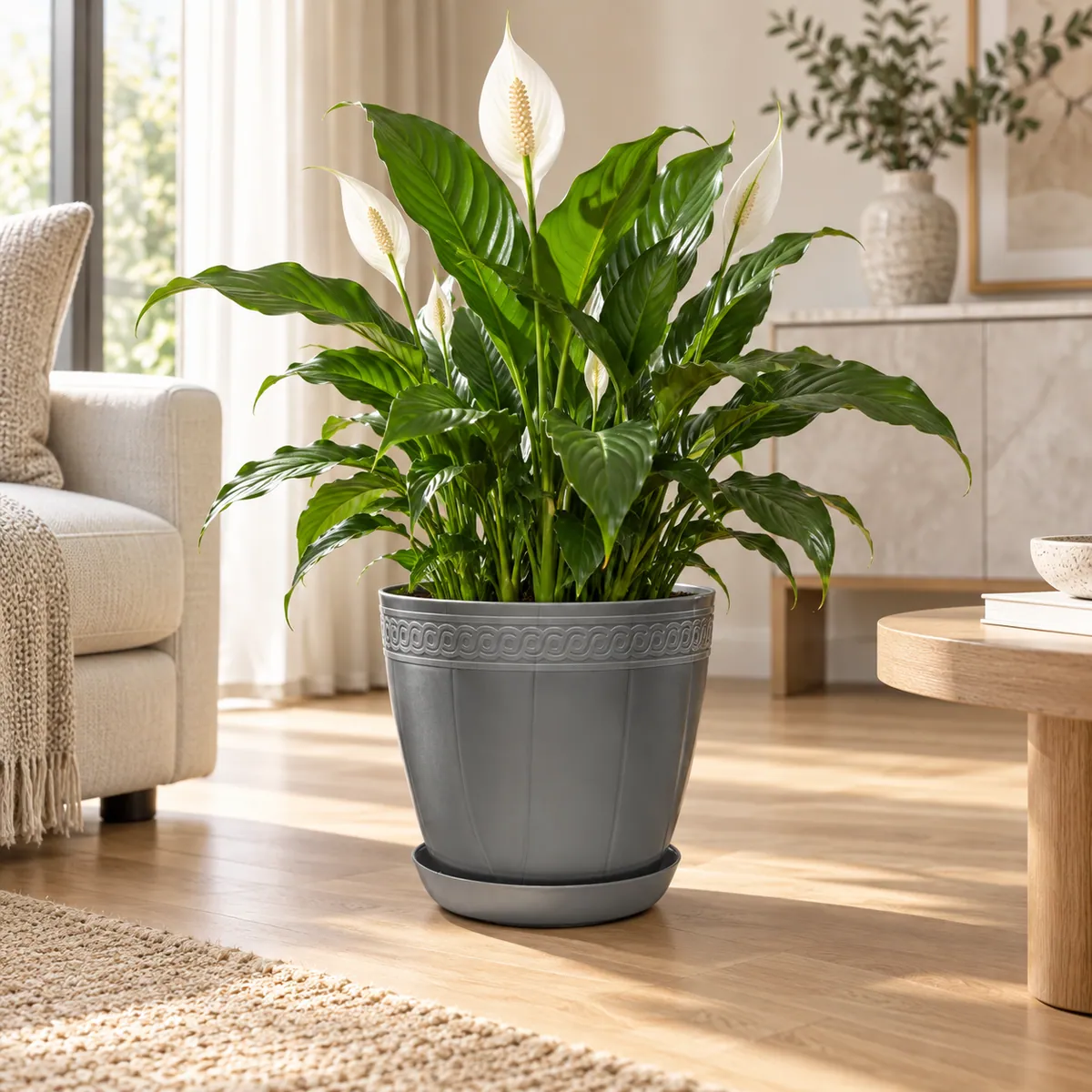 BURDEM B182-4 Lale planter with a peace lily