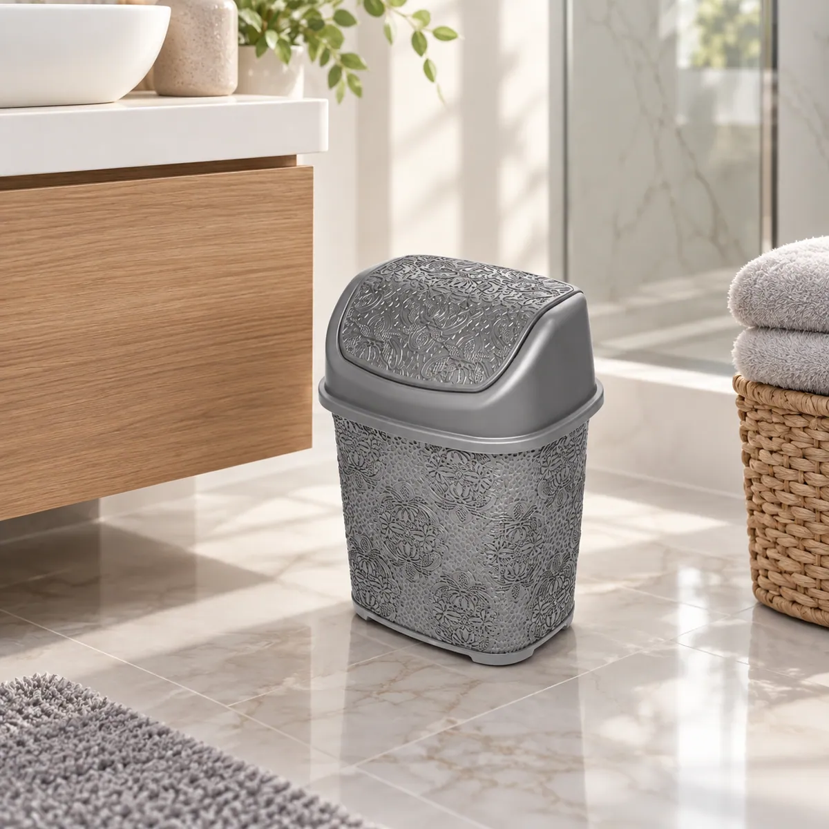 BURDEM B204 lace dustbin in a modern bathroom