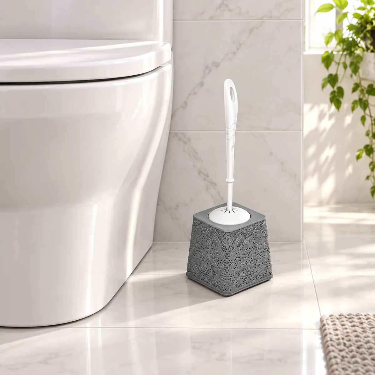BURDEM B215 lace WC brush beside a contemporary toilet